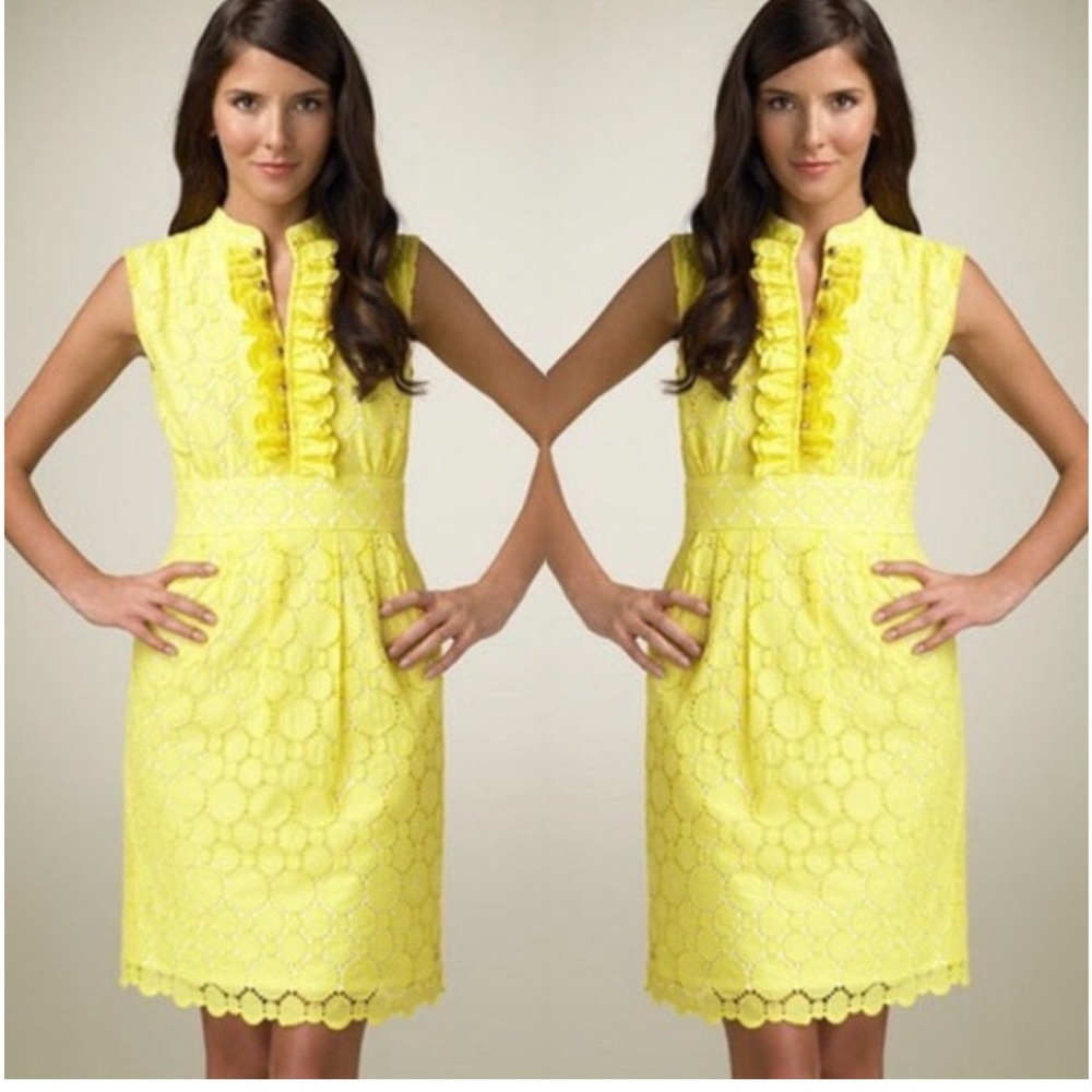 Shoshanna Yellow Circle Eyelet Dress - Picture 1 of 8
